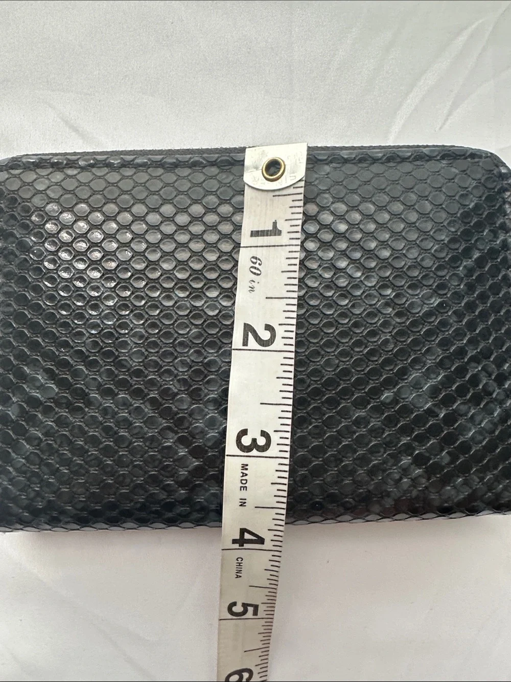 Black Textured Faux Snakeskin Zip Around Wallet